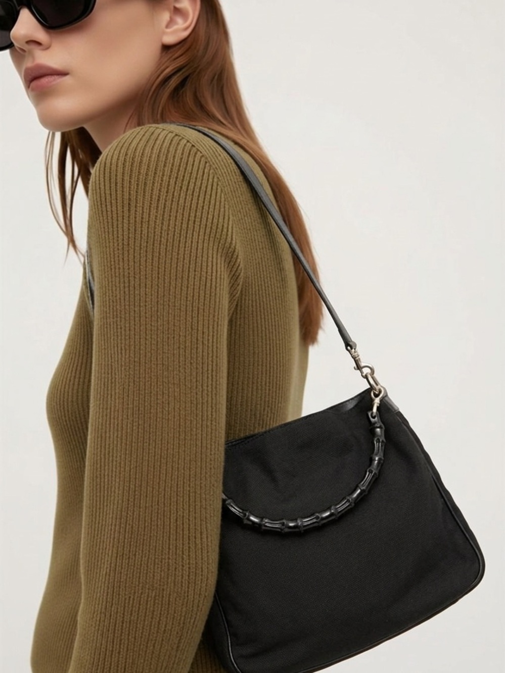 Gucci Bamboo Black Shoulder Bag with Original Shoulder Strap w/ Entrupy COA